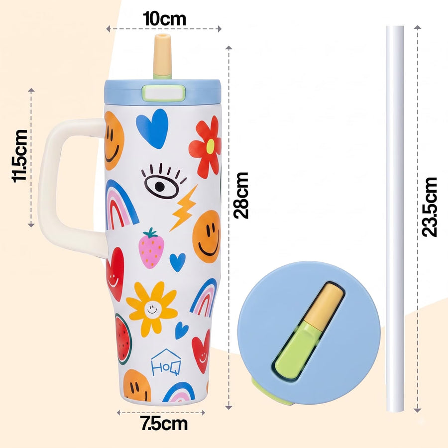 1200ML Stainless Steel Tumbler with Handle & Pop-Up Lid (Printed)