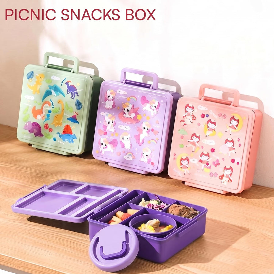 Dinosaur Print Bento Lunch Box, 1800ml with 300ml Removable Bowl