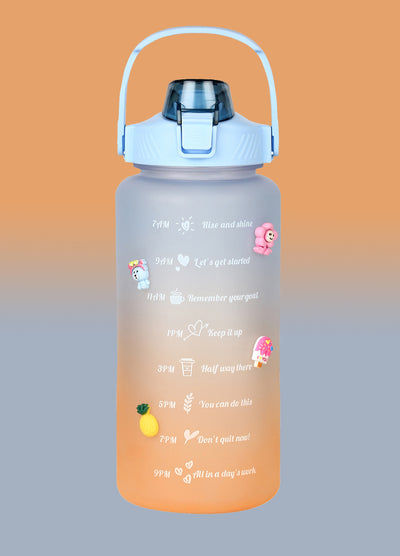 2000 ML Motivational Water Bottle With Straw and 3D stickers