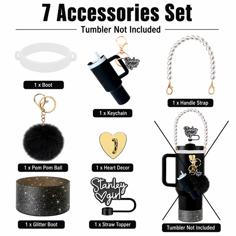7-Piece Tumbler Accessories Set for 30oz & 40oz Cups – Silicone Boot, Handle Strap, Straw Covers & Keychain (Tumbler Not Included)