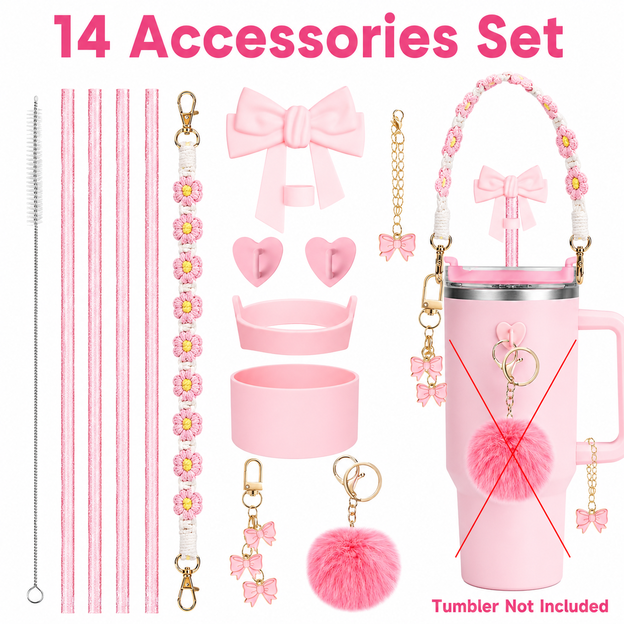 14PCS Bow Tumbler Accessories Set for 30oz/40oz (Tumbler Not Included)