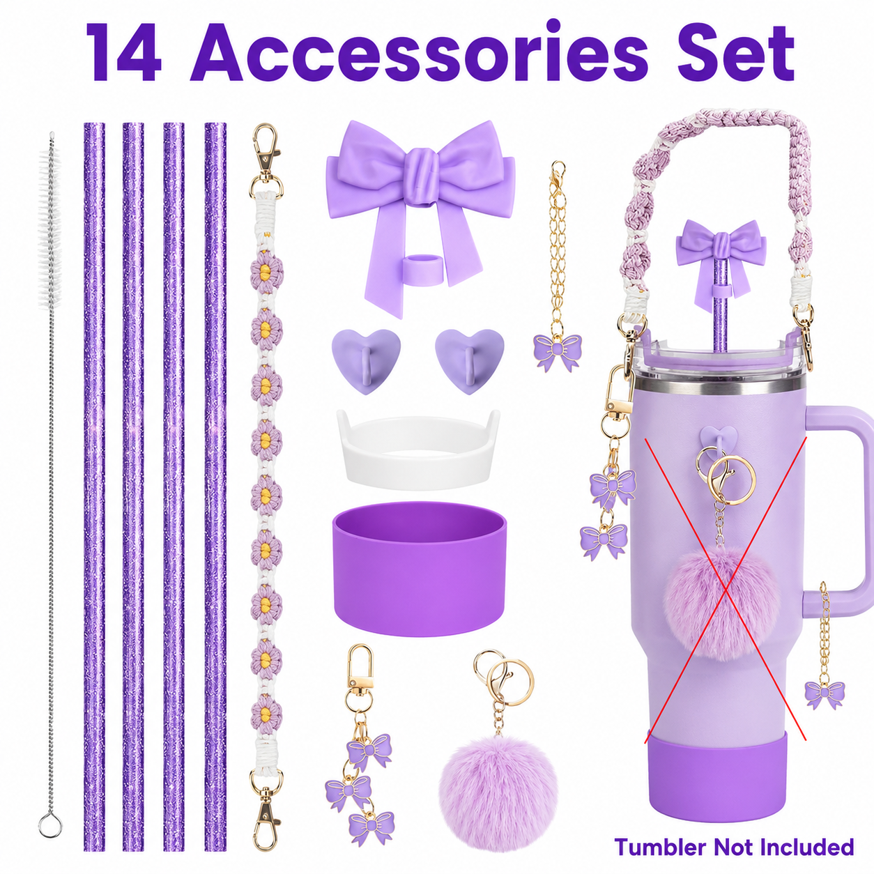 14PCS Bow Tumbler Accessories Set for 30oz/40oz (Tumbler Not Included)