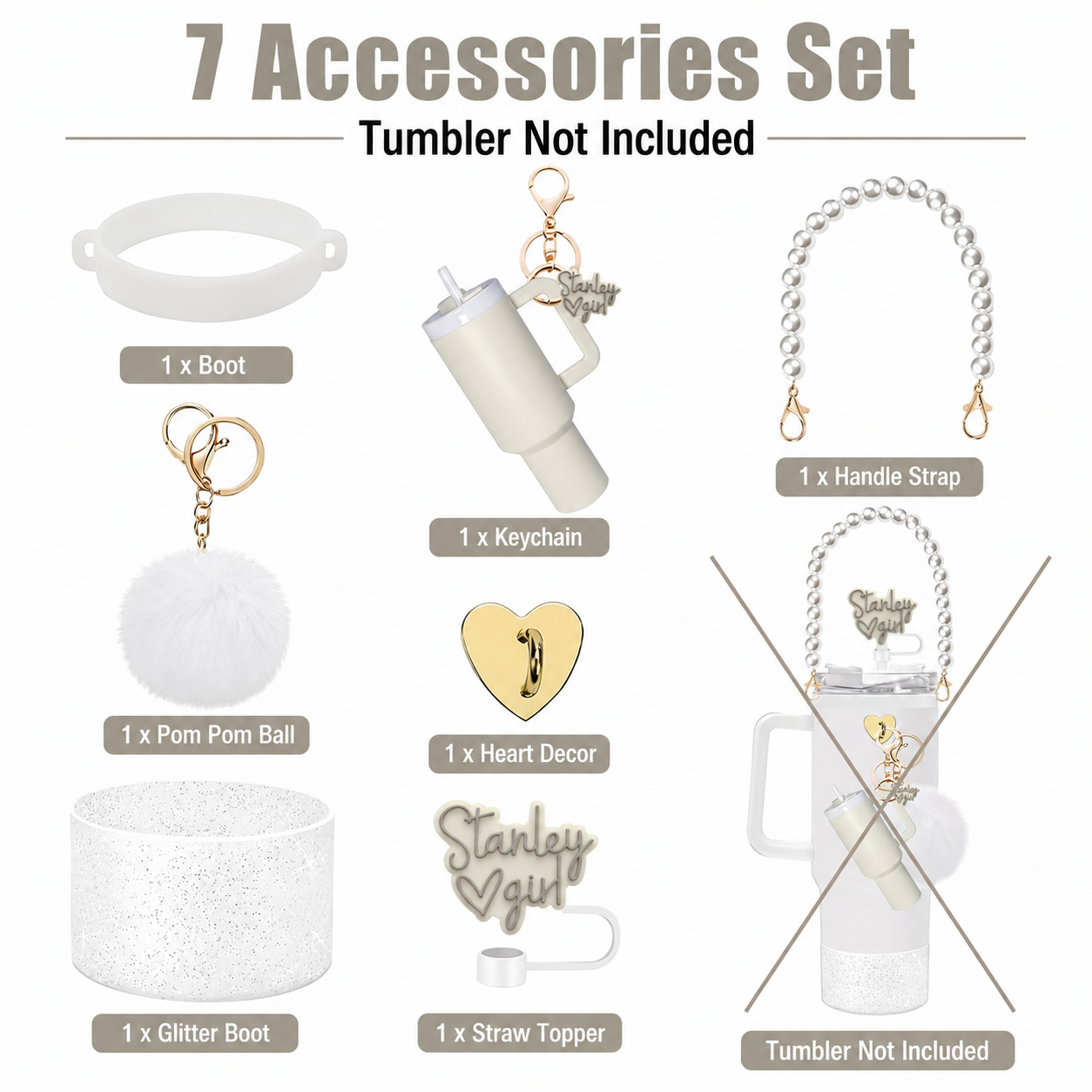 7-Piece Tumbler Accessories Set for 30oz & 40oz Cups – Silicone Boot, Handle Strap, Straw Covers & Keychain (Tumbler Not Included)