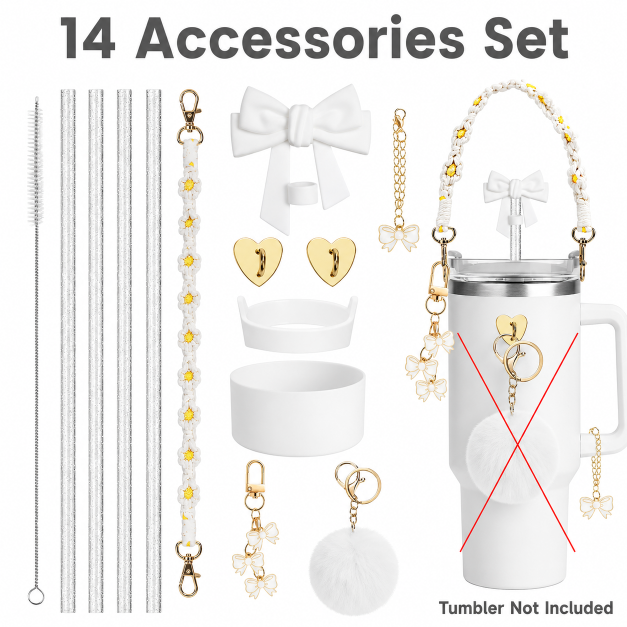 14PCS Bow Tumbler Accessories Set for 30oz/40oz (Tumbler Not Included)