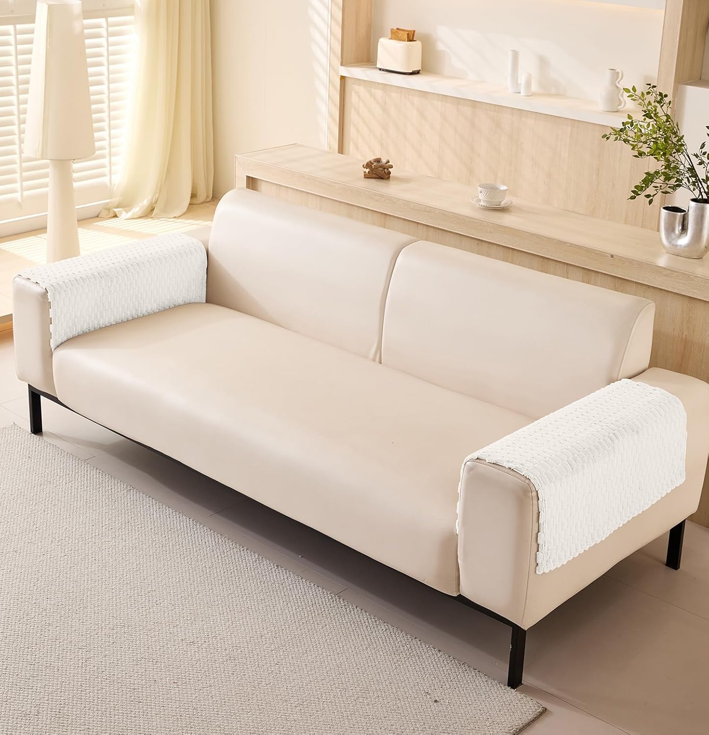 Sofa Cover Mat Honeycomb Pattern Velvet Fabric Seater Sofa (Cream)