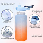 2000 ML Motivational Water Bottle With Straw and 3D stickers- (Pack of 1)