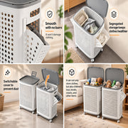 70L Rolling Laundry Hamper with Lid – Large Plastic Basket with Wheels & Handle (White)