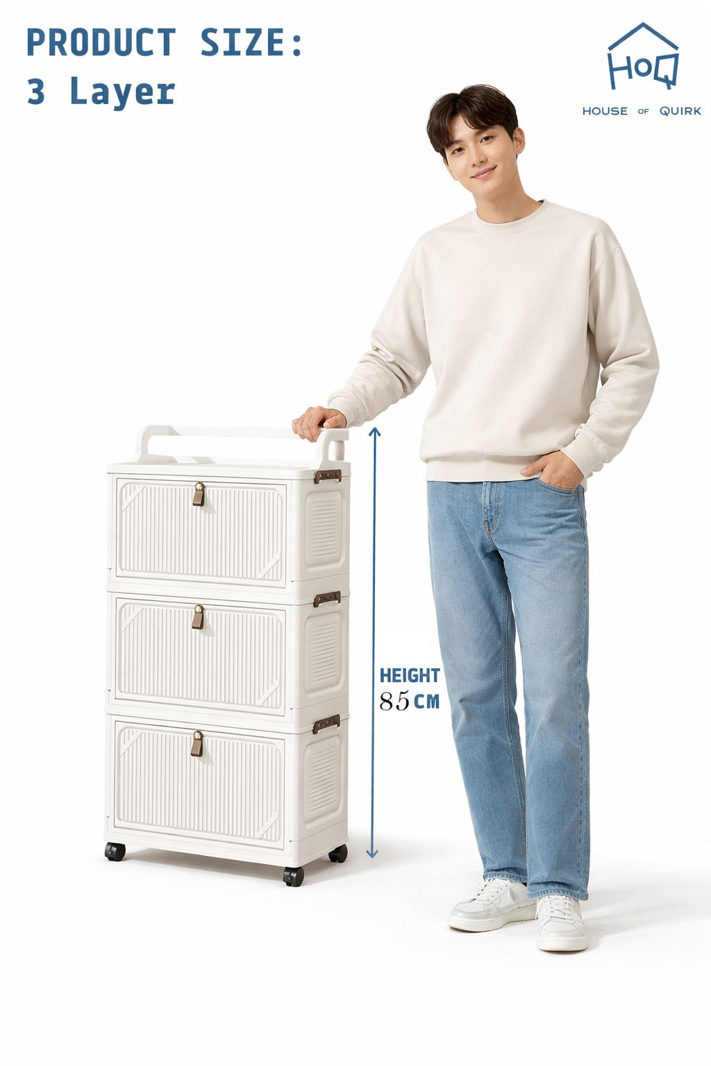 Foldable Storage Box Cart with Wheels & Handle (White)