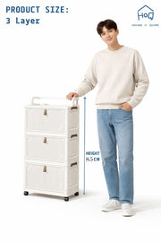 Foldable Storage Box Cart with Wheels & Handle (White)
