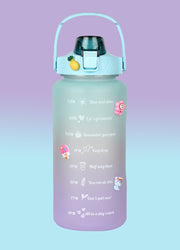 2000 ML Motivational Water Bottle With Straw and 3D stickers- (Pack of 1)