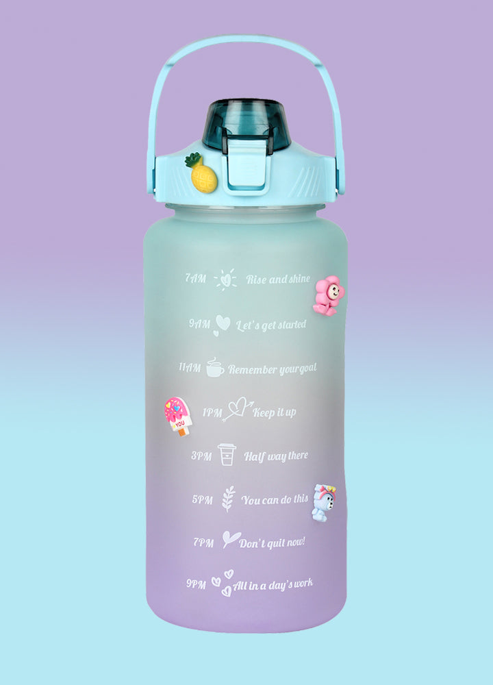 2000 ML Motivational Water Bottle With Straw and 3D stickers- (Pack of 1)