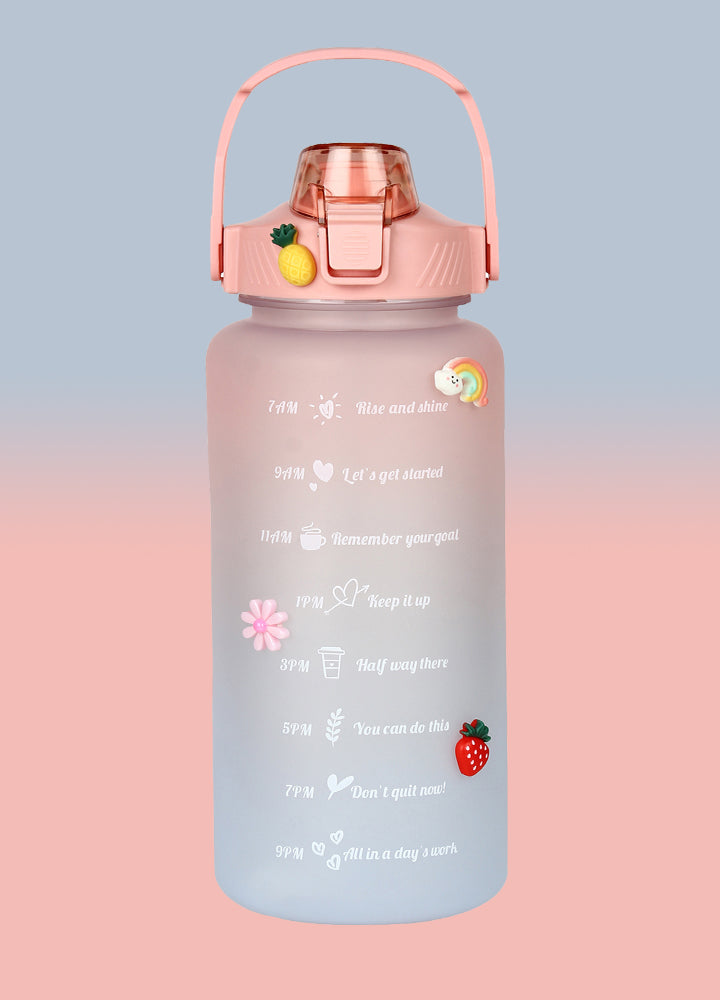 2000 ML Motivational Water Bottle With Straw and 3D stickers- (Pack of 1)