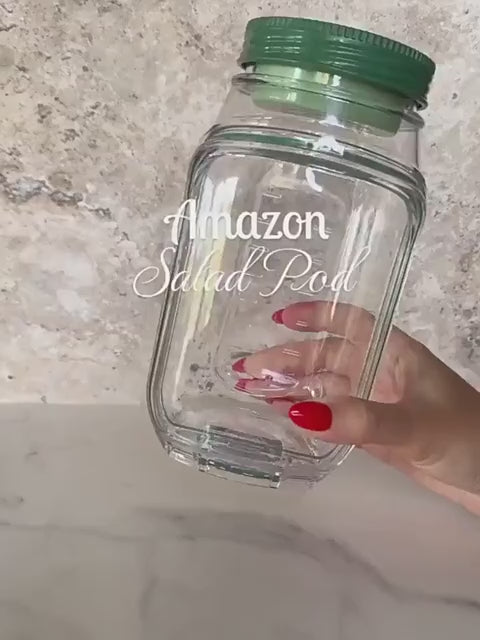 Portable Salad Pod Mason Jar with Leakproof Dressing Compartment – Reusable Travel Salad Container (Transparent)