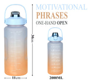 2000 ML Motivational Water Bottle With Straw and 3D stickers- (Pack of 1)