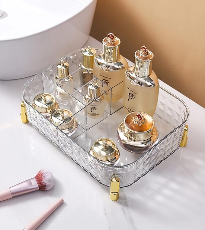 Acrylic Transparent Rectangle Decorative Tray  Makeup Organizer (White)