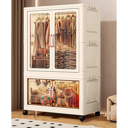 Clothes Storage Box Cabinet with Plastic 8 Hanger, Spacious Compartments