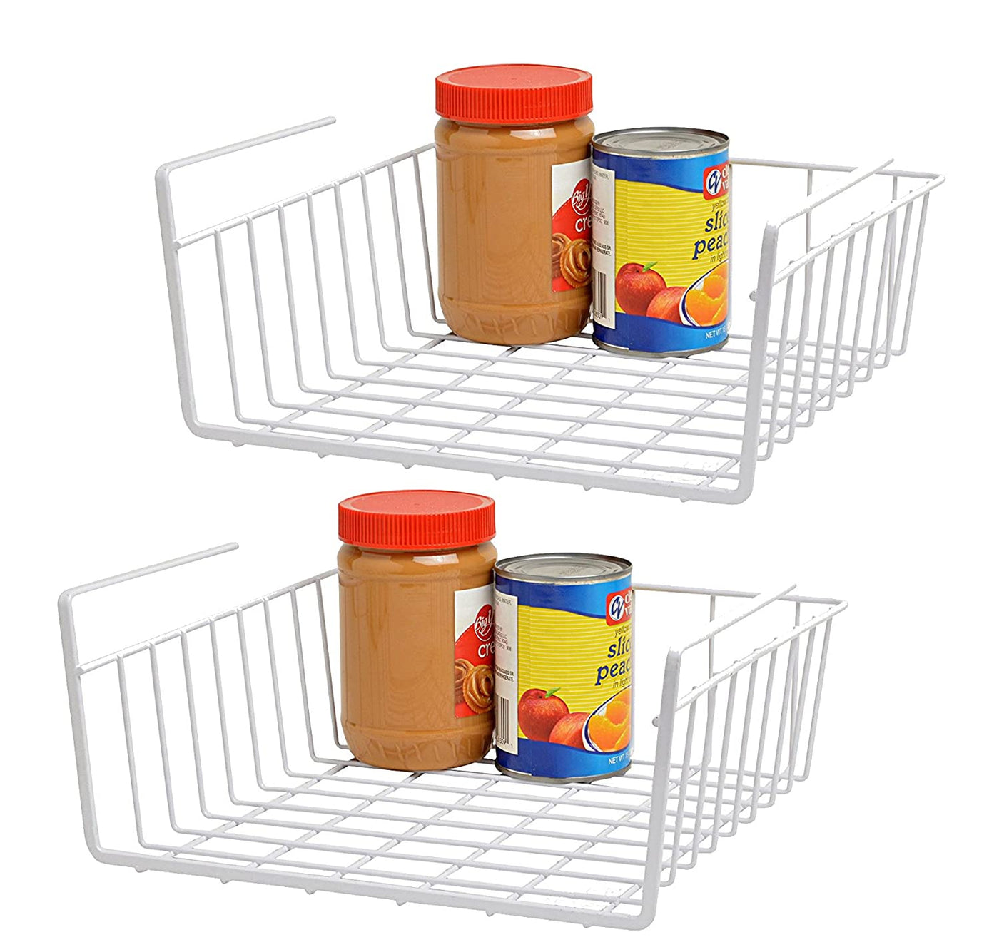 Under Shelf Basket Wire Rack Easily Slides Under Shelves for Extra Cabinet Storage - White