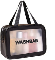 Clear Toiletry Bag, Wash Make Up Bag PVC Waterproof Zippered Cosmetic Bag (Black Large)