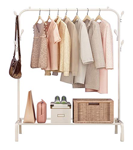 Metal Garment Rack with Top Rod and Lower Storage Shelf Clothes Rack 6 Hooks(150x117cm)
