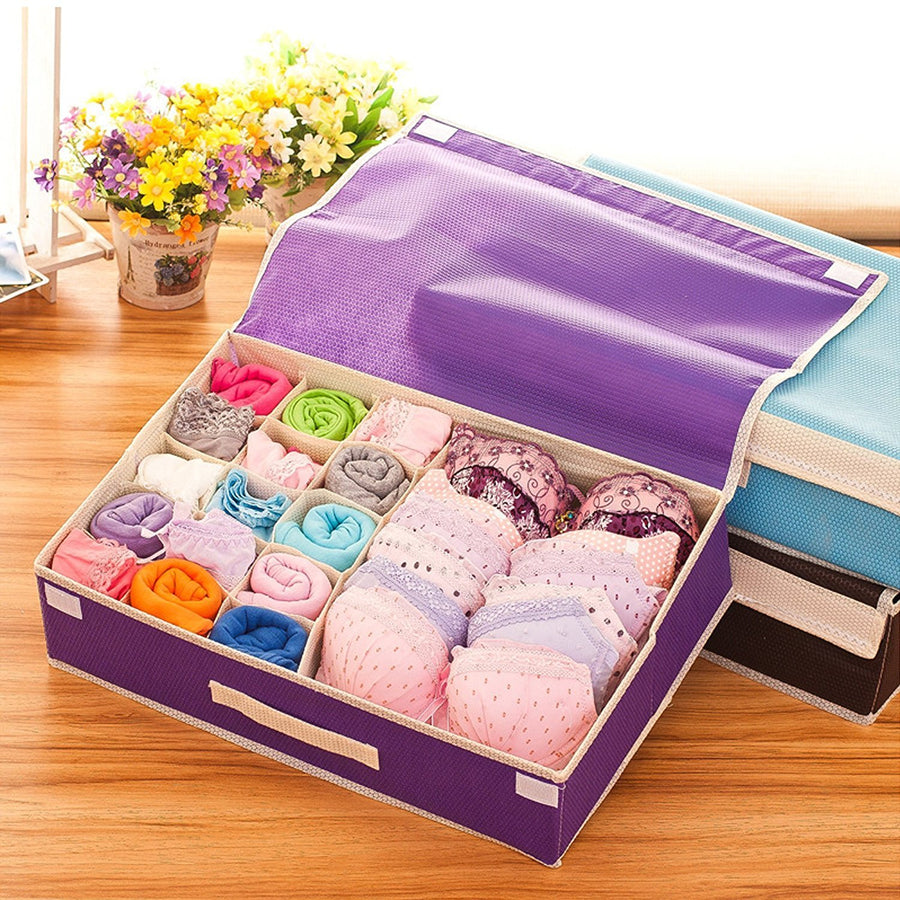 Innerwear Organizer 16+1 Compartment Foldable Fabric Storage Box - (44 x 28 x 12 cm)