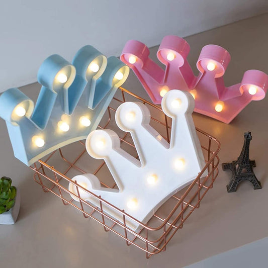 Battery Operated Rechargeable LED Marquee Crown Tiara Signs Shaped Night Lights Lamp (White)
