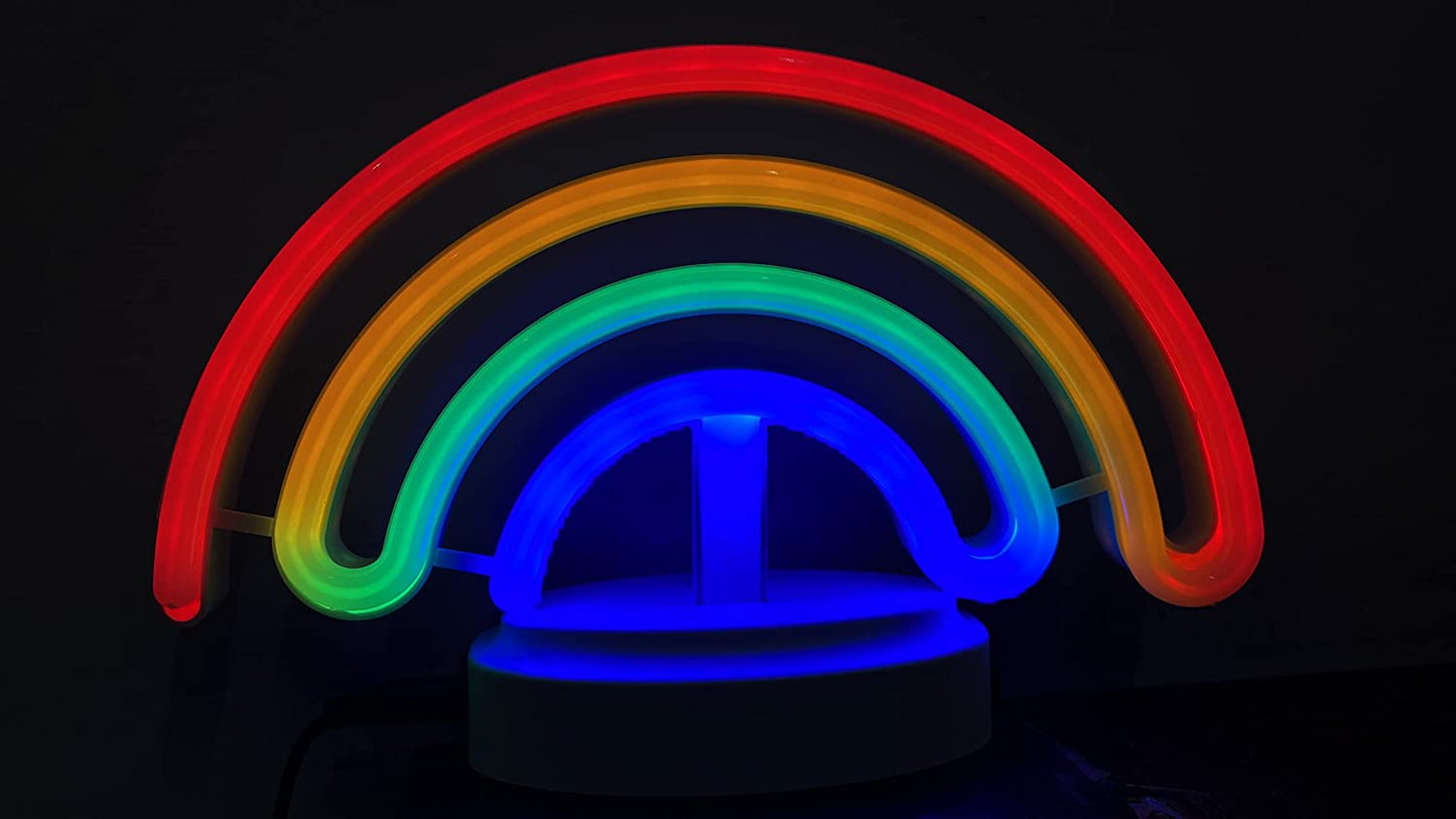 LED Neon Light with Base Battery/USB Powered, Rainbow Indoor Night Light Decoration