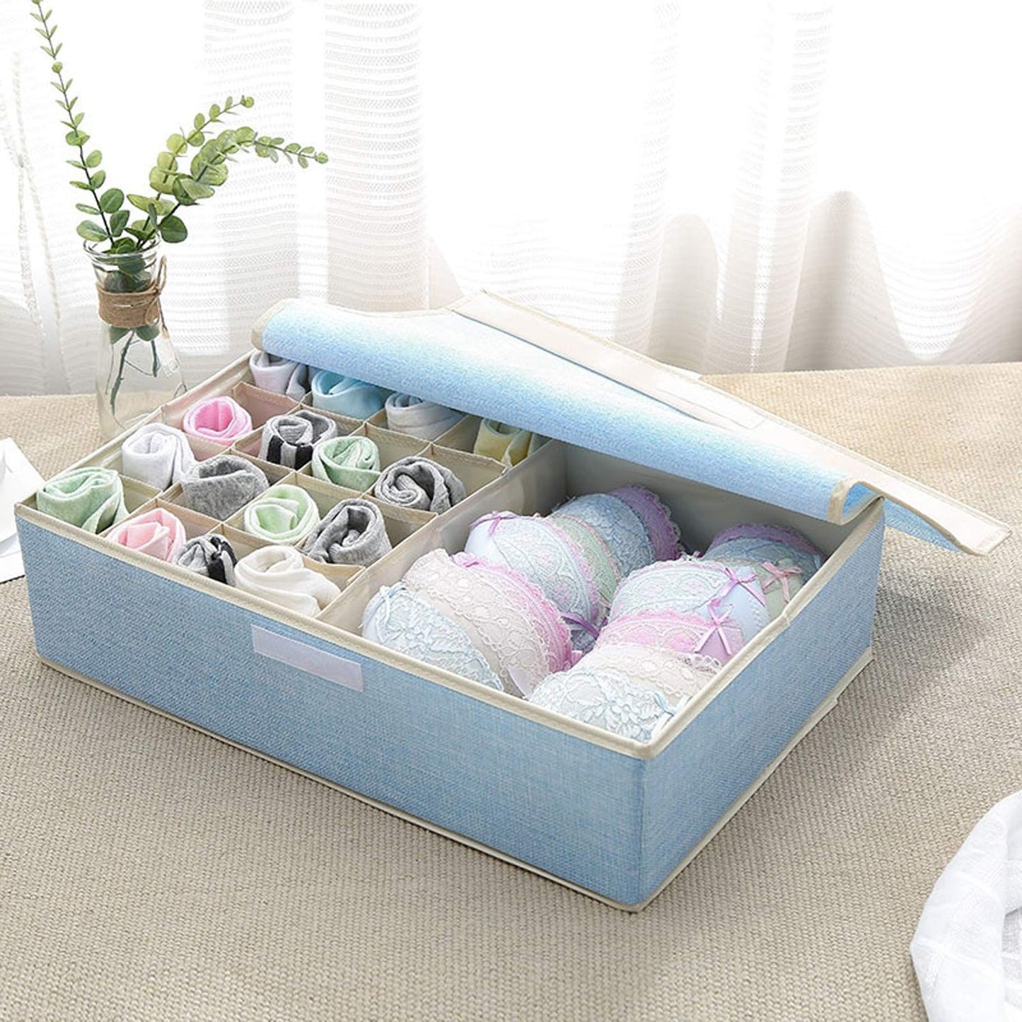 16 Compartment Underwear Drawer Organizer With Folding Lid Box