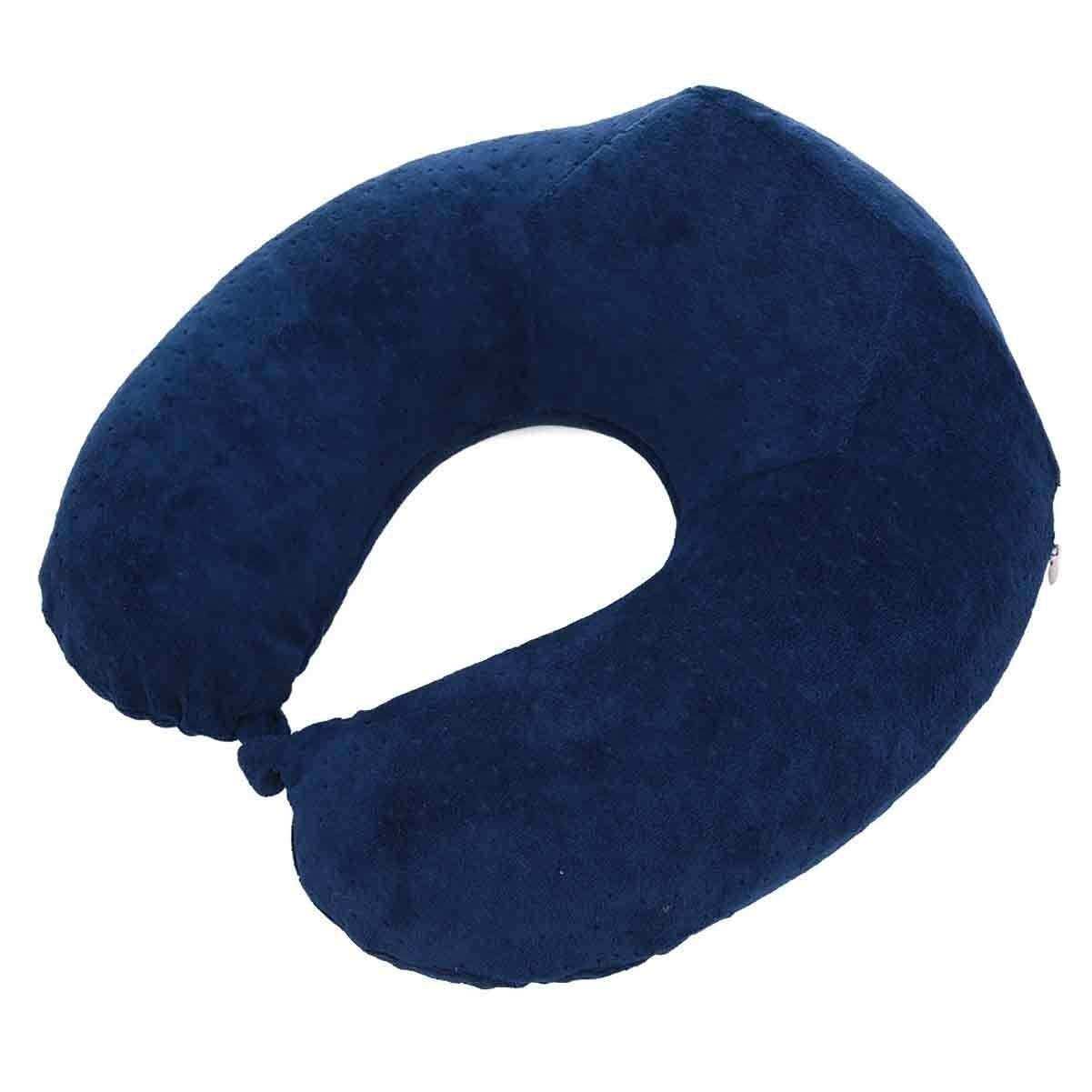 U-Shape Neck Dotted Pillow Memory Foam Travel Pillow Best Airplane Travel Pillow for Men & Women - Dark Blue