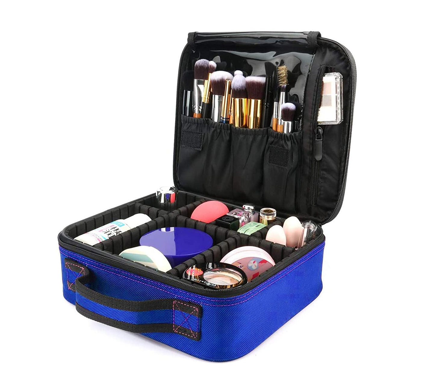 Makeup Cosmetic Storage Case with Adjustable Compartment - Dark Blue