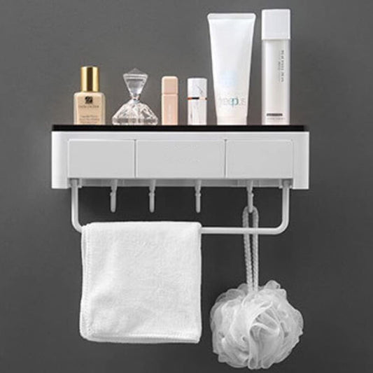 Bathroom Storage Box Free Punching Storage Rack with Drawer Can Hang Towels for Toiletries Cosmetic Bathroom Accessories - Black
