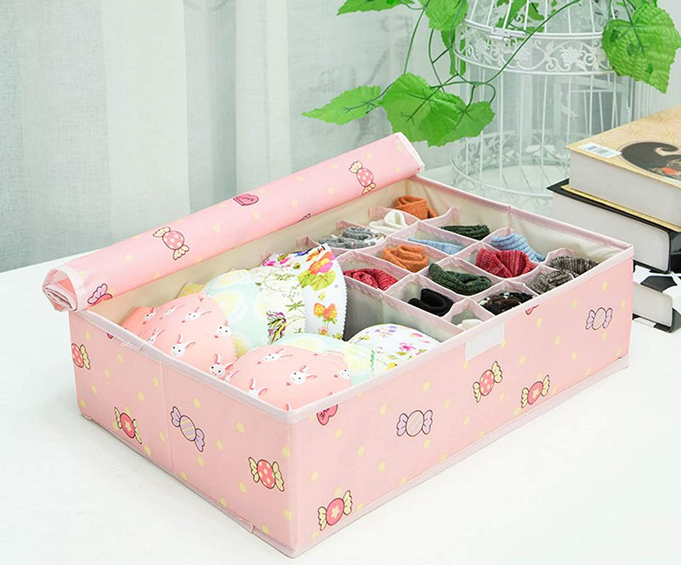 Innerwear Organizer 16+1 Compartment Non Woven Foldable Fabric Storage Box for Closet - (Pink Candy)