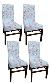 Printed Elastic Chair Cover - blue daisy