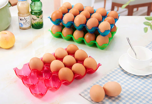 15 Grids Crystal Plastic Egg Container Tray - Set of 2, Multicolor
