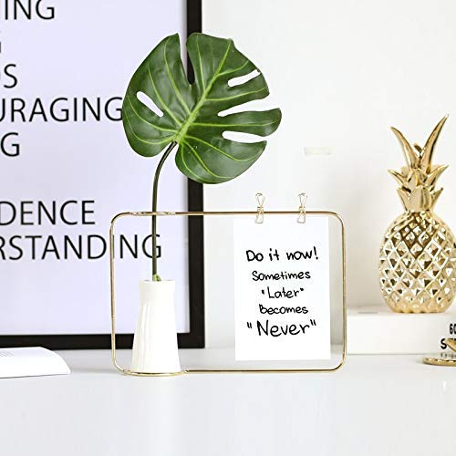 Modern Ceramic Flower Vase with Photo Clip Postcard Holder for Creative Iron Photo Frame Stand - (Gold)