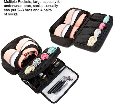 Travel Multi-Function Bra Underwear Packing Organize Storage Bag, Bra/Socks/Cosmetic Accessories Storage Case - Black