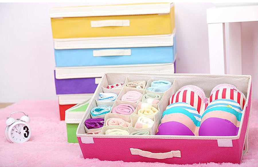 Innerwear Organizer 16+1 Compartment Foldable Fabric Storage Box - (44 x 28 x 12 cm)