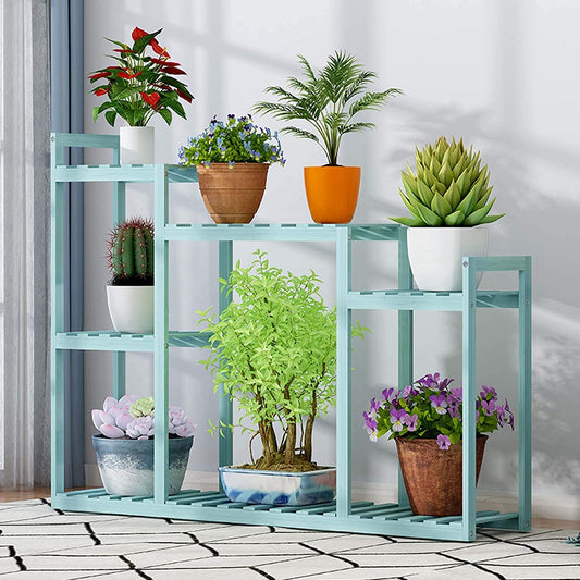 7 Tier Bamboo Plant Stand, Indoor, Outdoor Plant Shelves - (97x25x78 Green)