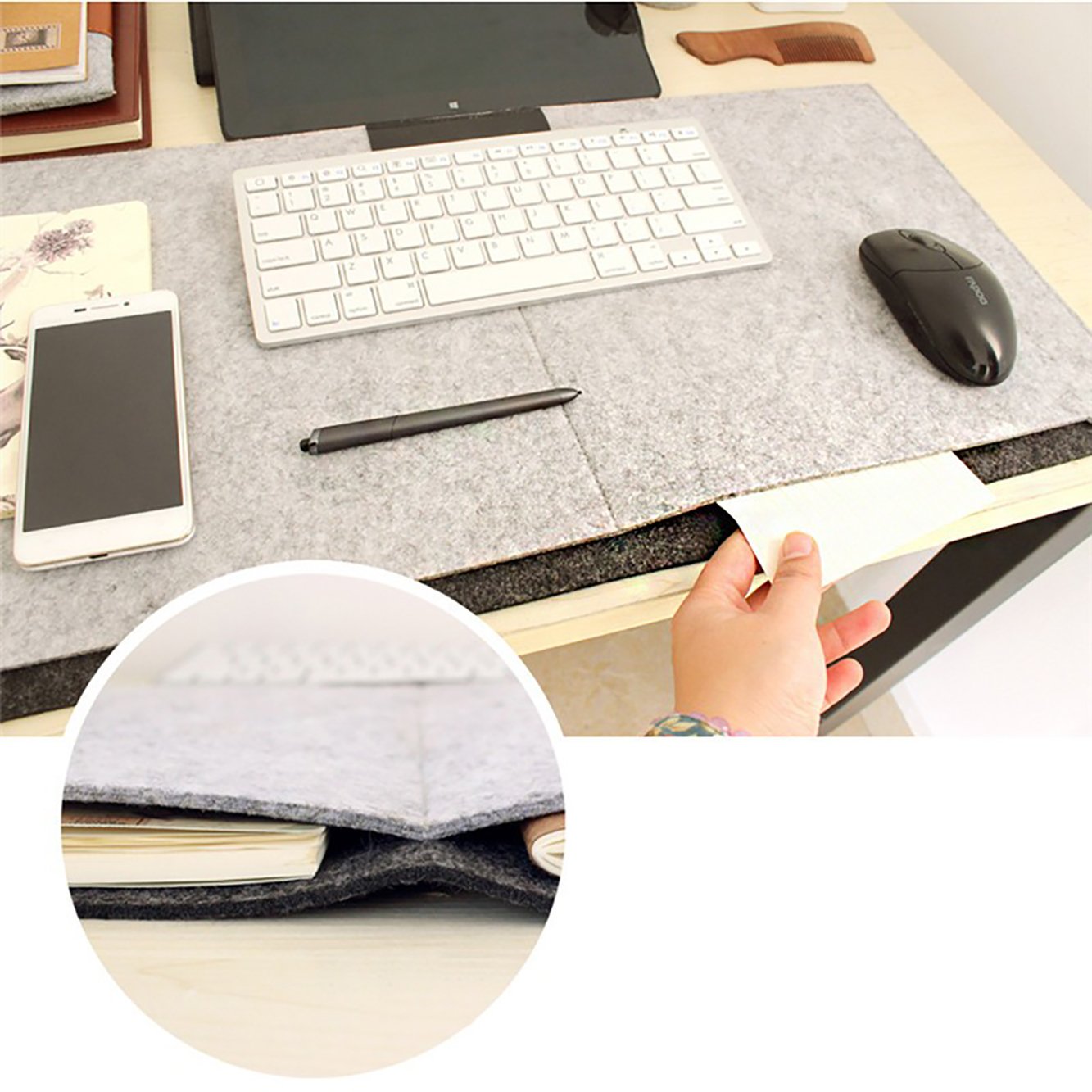 Laptop Keyboard Mouse Felt Pad with Paper and Pen Pocket for Desktops