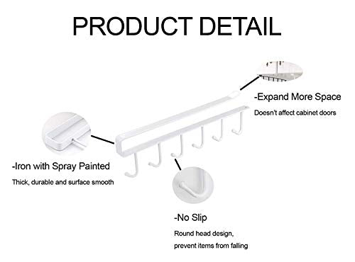 Under Shelf Cup Holder 6 Hooks Kitchen Utensil Rack White