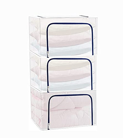 Transparent Storage Bags for Clothes Stackable Storage Boxes with Stainless Steel Frame,