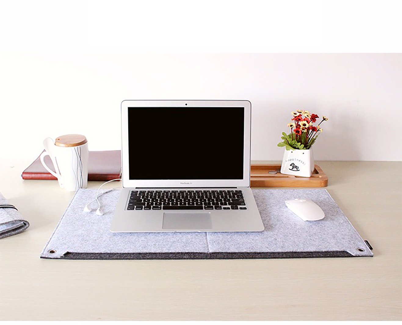 Laptop Keyboard Mouse Felt Pad with Paper and Pen Pocket for Desktops