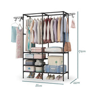 Heavy Duty Clothes Hanging Freestanding Wardrobe with 4 Hangers and 4-Tier Lower Storage Shelf