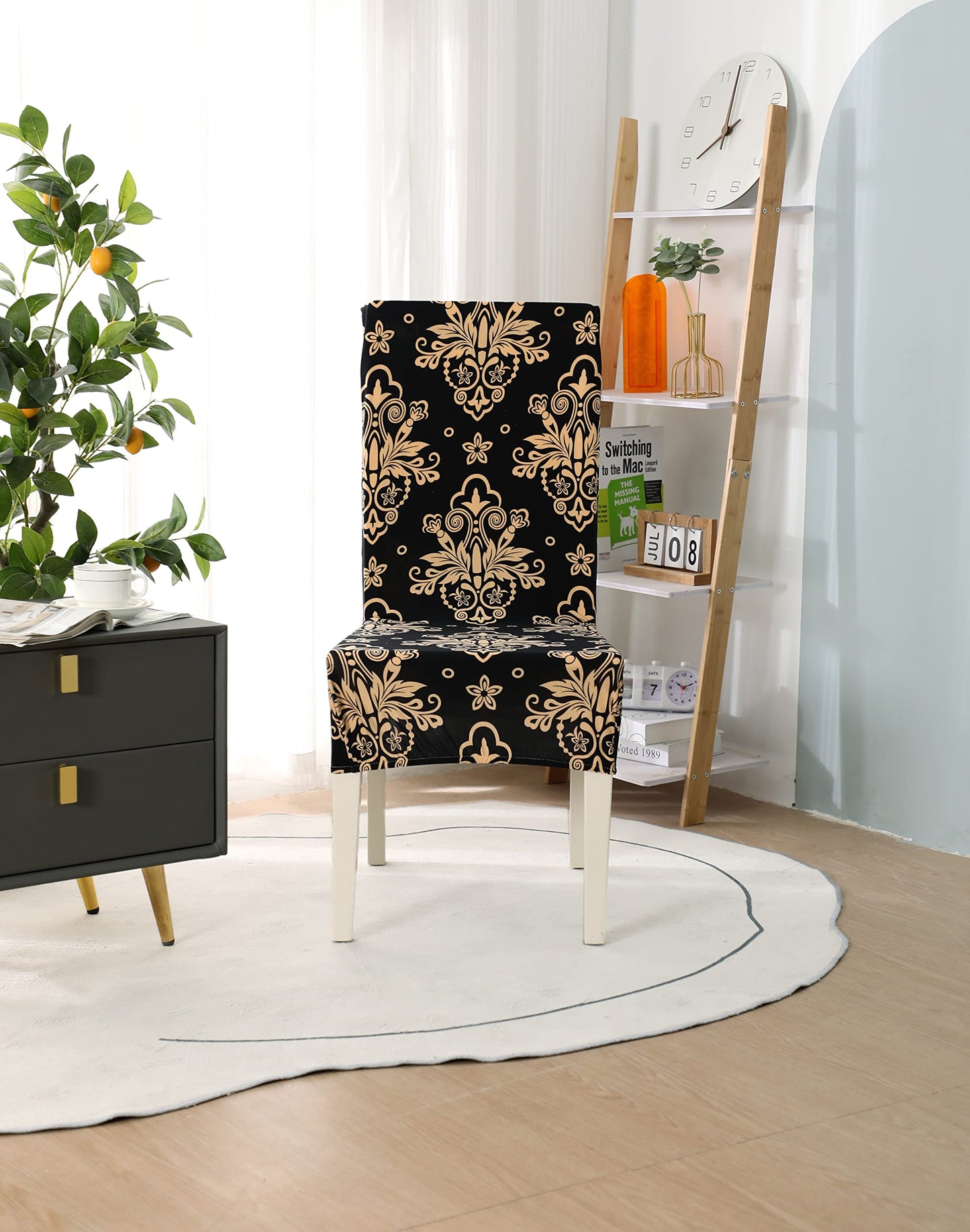 Printed Elastic Chair Cover - Cambric Black