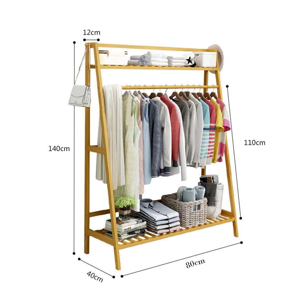 Bamboo Garment Coat Clothes Hanging Duty Rack with Top Shelf and Shoe Clothing Shelves - (80x140cm) DIY (DO-IT-Yourself)