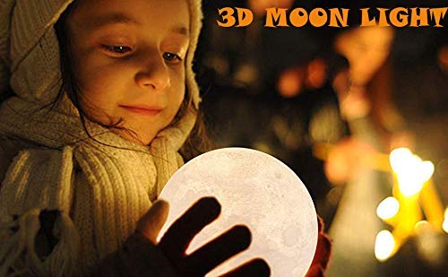3D Printed 5.9-inch (15cm) Rechargeable Tap and Touch Sensor Dimmable Moon Night Lamp