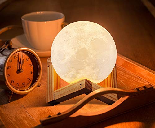 3D Printed 5.9-inch (15cm) Rechargeable Tap and Touch Sensor Dimmable Moon Night Lamp