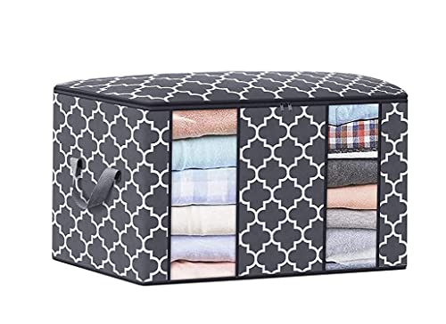 Large Blanket Clothes Organization and Storage Containers for BeddingClear Window, Sturdy Zippers (Black Pack of 1)