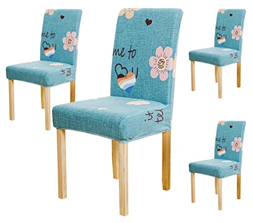 Printed Chair Cover - Blue Pink Flower