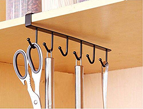 Under Shelf Cup Holder 6 Hooks Kitchen Utensil Rack White
