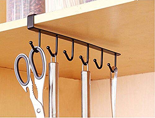 6 Hooks Under Shelf Cup Holder Mutifunctional Kitchen Utensil Rack for Hanging - White
